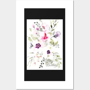 Loose Expressive Watercolor Happy Birthday Greeting Card Posters and Art